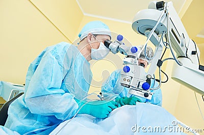 Ophthalmology. surgeon doctors in operation room Stock Photo