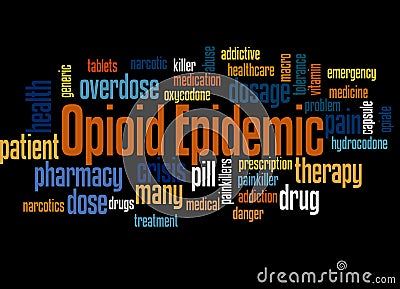 Opioid epidemic word cloud concept 3 Stock Photo