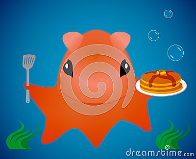 Opisthoteuthis AKA Flapjack Octopus with Pancakes Illustration Isolated on Blue with Clipping Path Stock Photo