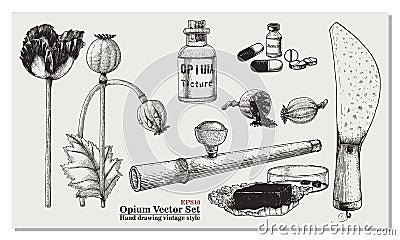 Opium Vector Set Vector Illustration