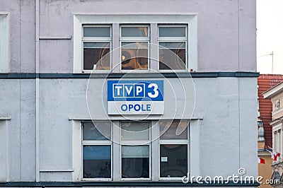 Logo and sing of TVP 3 in Opole Editorial Stock Photo