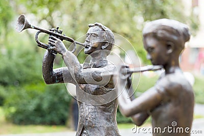 Opole, Poland. Musicians sculptures near Philharmonic building Editorial Stock Photo