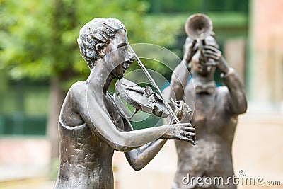 Opole, Poland. Musicians sculptures near Philharmonic. Editorial Stock Photo