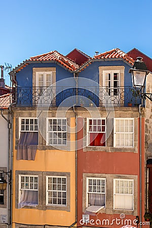 View at a traditional and colored urban buildings on Porto downtown Editorial Stock Photo