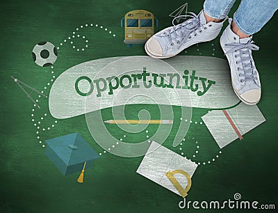 Opportunity against green chalkboard Stock Photo