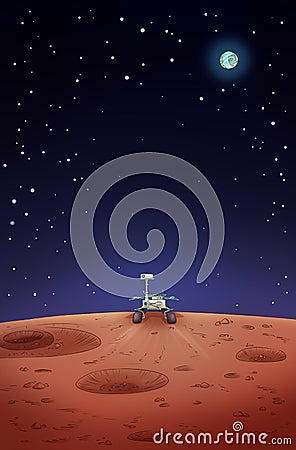 Opportunity exploration rover on Mars. Comic style poster Stock Photo