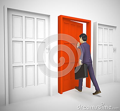 Opportunity Knocks at the door of chance and good luck - 3d illustration Cartoon Illustration