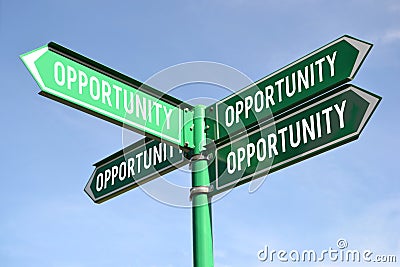 Opportunity - green signpost with for arrows Stock Photo