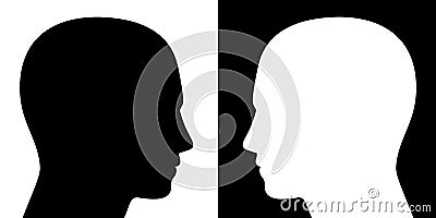 Opposing View Black White Heads Silhouettes Vector Illustration