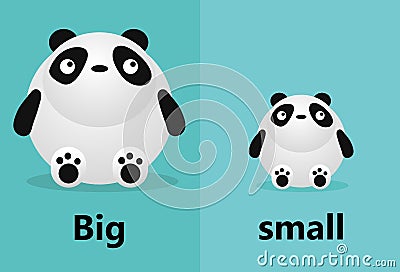 Opposite big and small, Opposite English Words big and small on white background,panda illustration vector. Vector Illustration