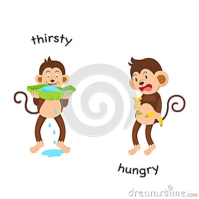 Opposite thirsty and hungry Vector Illustration