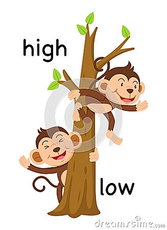 Opposite words high and low Vector Illustration