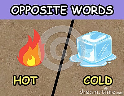 OPPOSITE WORDS HOT AND COLD ILLUSTRATION FOR KIDS PRINTABLE - 1 Stock Photo