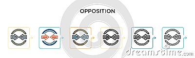 Opposition vector icon in 6 different modern styles. Black, two colored opposition icons designed in filled, outline, line and Vector Illustration