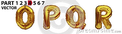 OPQR gold foil letter balloons on white background. Golden alphabet balloon logotype, icon. Metallic Gold OPQR Balloons. Text for Vector Illustration