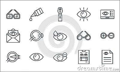 Opthalmology line icons. linear set. quality vector line set such as diagnose, myopia, myopia, eye, notification, eye Vector Illustration