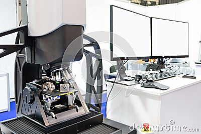 Optic machine for precise measurement of part size and quality evaluation. Stock Photo