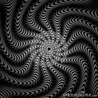 Optical art circular vortex pattern of striped sleeves. Twisted embossed spiral background design Vector Illustration