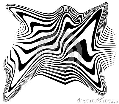 Optical art illusion. Abstract hypnotic wavy pattern. Distorted striped shape. Vector Vector Illustration