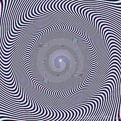 Optical art white black and cyan magenta striped circular pattern. Psychedelic background design Vector Illustration