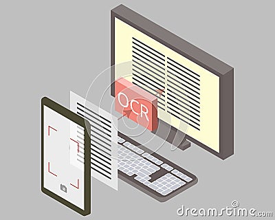 Optical Character Recognition OCR technology by recognize text from photo vector Vector Illustration