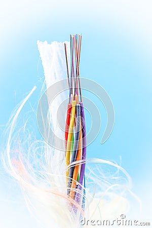 Optical fiber cable stripped for fusion splicing Stock Photo