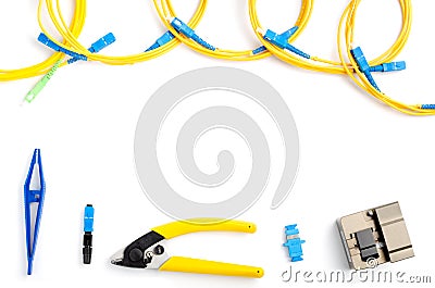 Optical fiber stripping and welding tool kit Stock Photo