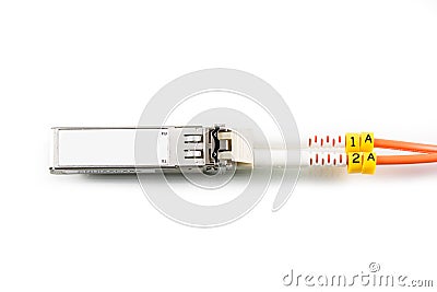 Optical gigabit SFP module for network switch isolated Stock Photo