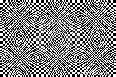 Optical illusion checkered abstract seamless background, black and white pattern, chess board tiles with psychedelic Stock Photo