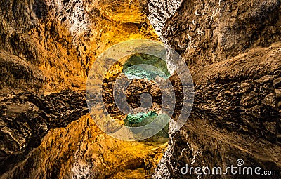 Optical illusion in Cueva de los Verdes, an amazing lava tube and tourist attraction on Lanzarote island Stock Photo