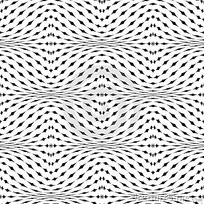 Optical illusion distorted black diamonds seamless pattern. Psychedelic wavy monochrome repeatable texture. Scroll up and down to Vector Illustration