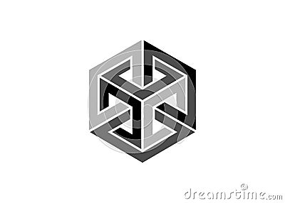 Optical illusion, Impossible cube, isometric drawing. Logo Abstract Infinite impossible loop vector design template. logotype Vector Illustration