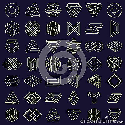 Optical Illusion impossible shapes. Geometric square and triangle paradox figures, optical illusion shapes vector Vector Illustration