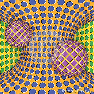 Optical illusion of rotation of two balls around of a moving hyperboloid. Vector Illustration