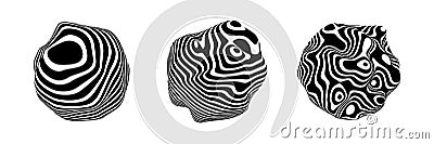 Optical illusion in the shape of distorted sphere. Abstract vector background with black and white lines. Pattern distorted Vector Illustration