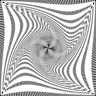 Optical illusion swirl. Twisted stripe shape. Distortion tunnel effect. Vector hypnotic pattern. Vector Illustration