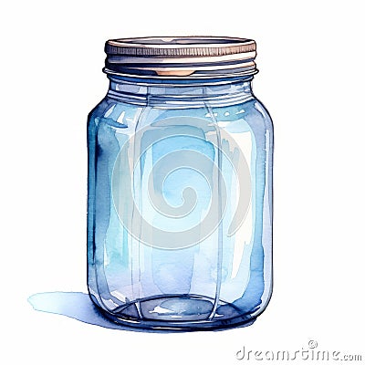 Optical Illusion Watercolor Drawing Of Blue Mason Jar Cartoon Illustration