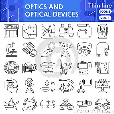 Optical instruments symbols collection or sketches. optics theme icons in thin line style signs for web and app. Vector Vector Illustration
