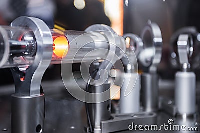 Optical Michelson interferometer with red laser Stock Photo