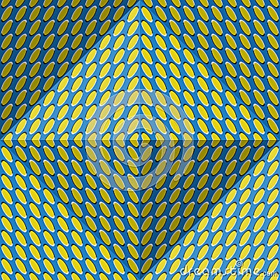 Optical motion illusion abstract background. Ellipse patterned seamless pattern in tetrahedral pyramid form Vector Illustration