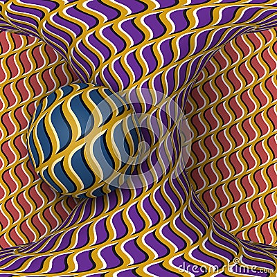 Optical motion illusion illustration. A sphere are rotation around of a moving hyperboloid Vector Illustration