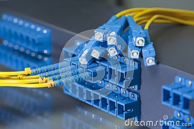 Optical network cables and servers Stock Photo