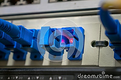 The optical signal shines from the empty port switching frame Stock Photo