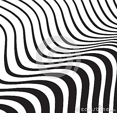 Optical wave abstract striped background black and white Vector Illustration