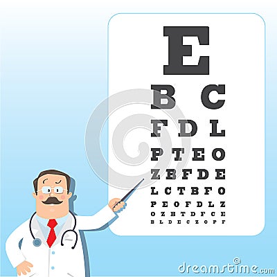 Optician doctor with Snellen eye chart. Doctor Vector Illustration