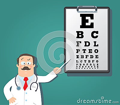 Optician doctor with Snellen eye chart. Doctor Vector Illustration