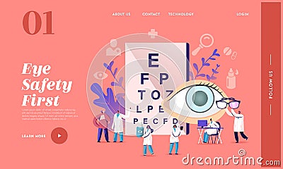Optician Exam for Glaucoma Treatment Landing Page Template. Ophthalmologist Doctor Character Check Eyesight, Checkup Vector Illustration