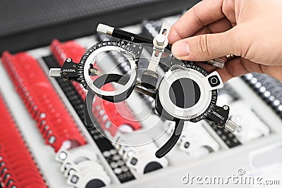 At the Optician - Universal-messbrille set Stock Photo