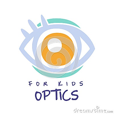 Optics for kids logo symbol, oculist sign hand drawn illustration Vector Illustration