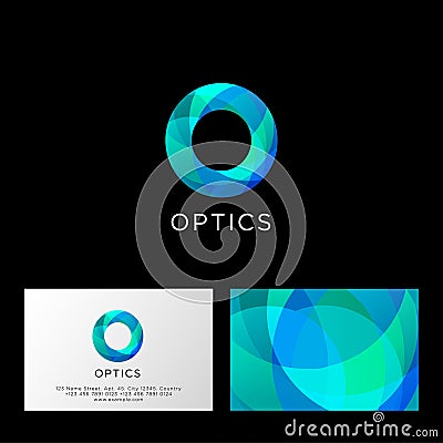 Optics logo. O letter. Blue and azure transparent abstract symbol. Web, user interface icon. Vector Illustration